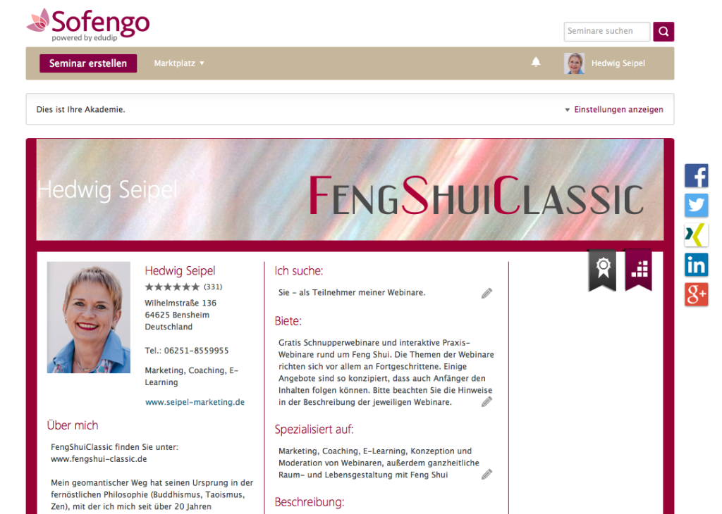 Feng-Shui-Academy auf Sofengo